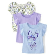 The Children's Place Baby Toddler Girls Short Sleeve Knit Tee, 3-Pack, Sizes 12M-5T